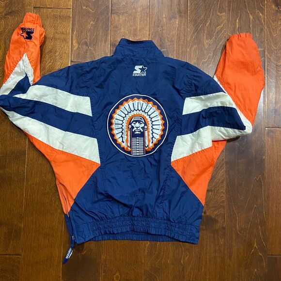 Starter Vintage 90s 1/4 Zip NCAA Illinois Illini Blue Orange Windbreaker Medium - Picture 6 of 10